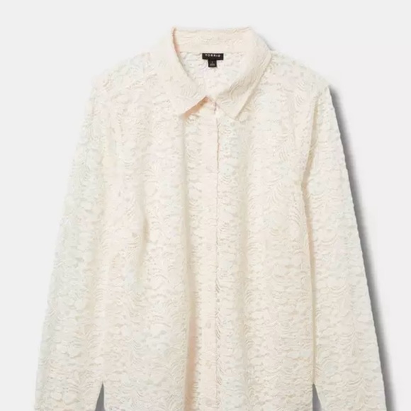 Torrid Cream Lace Button-Down Shirt - Picture 3 of 9